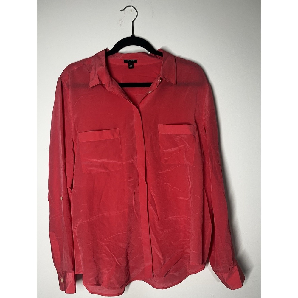 Ann Taylor 100% Silk Coral Collared Buttoned Front Placket Shirt XL